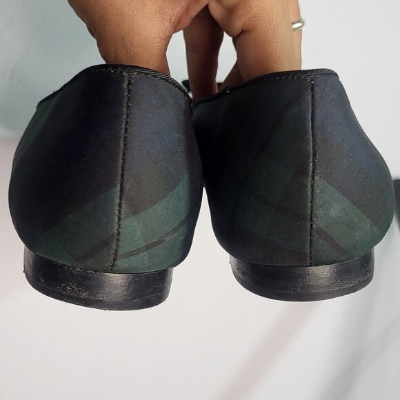 Talbots Plaid Jewel Flats Vacy Blue Green Bow Embellished Point Toe Loafer 6.5 - Picture 2 of 5